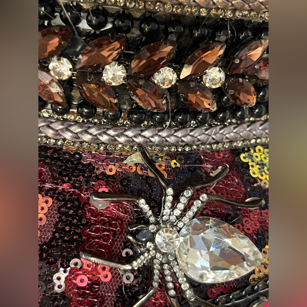 Embellished Sequin Military-Style Cap in Black and Red - Picture 6 of 8